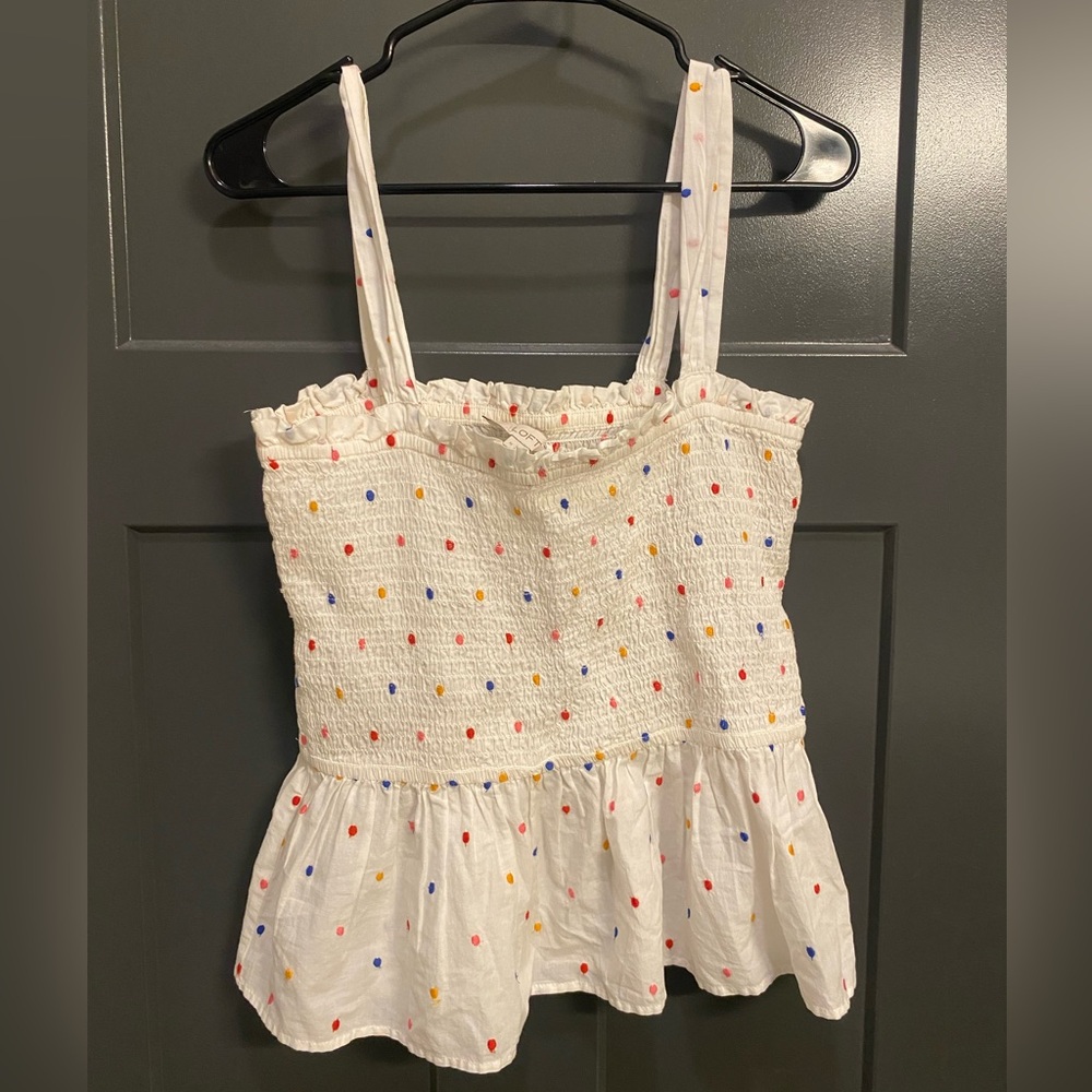 LOFT Polka Dot Peplum White Tank Top - Size M